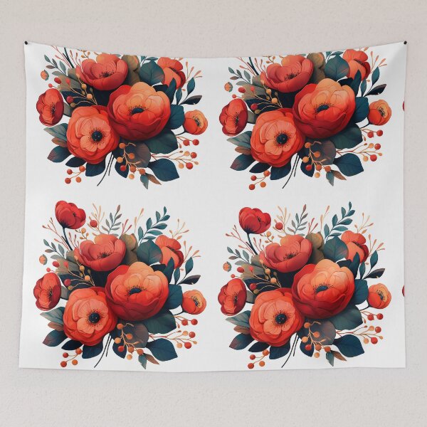 Item preview, Red Anemone Poppy Bouquet of flowers - Saint Valentine's Day - Dramatic Floral Love Art Print designed and sold by DesignArtist.ia.