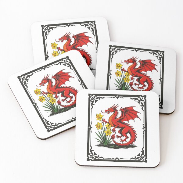 Item preview, Red Dragon and Daffodils With Decorative Border designed and sold by taiche.