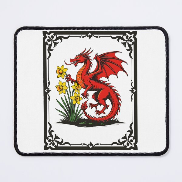 Item preview, Red Dragon and Daffodils With Decorative Border designed and sold by taiche.