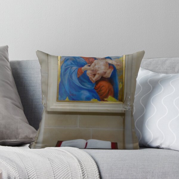 Item preview, Religious Artwork of Mary With Child Jesus Above Open Bible on Altar in Chapel Setting designed and sold by Nmallia.