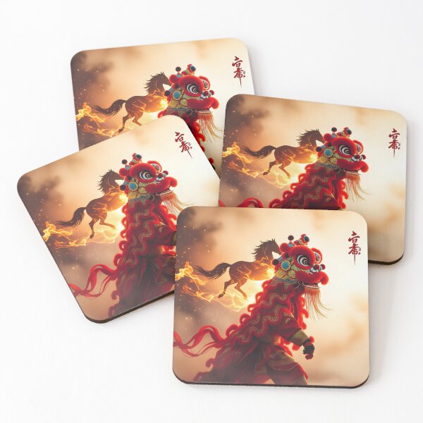 Item preview, Fire Horse Spirit – Lunar New Year Lion Dance Art designed and sold by DreamyWallVibes.