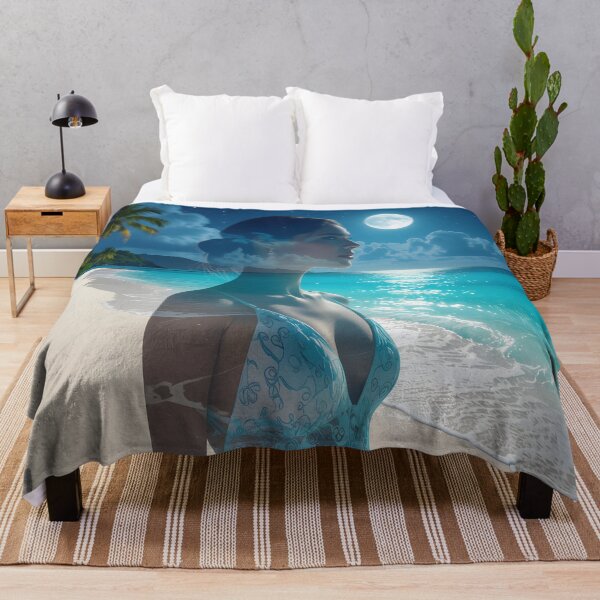 Item preview, Moonlit Ocean Goddess – Tropical Double Exposure Beach Art designed and sold by DreamyWallVibes.