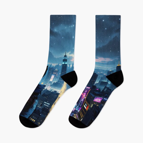 Item preview, Lone Wolf Over Neon City – Cyberpunk Night Skyline Art designed and sold by DreamyWallVibes.