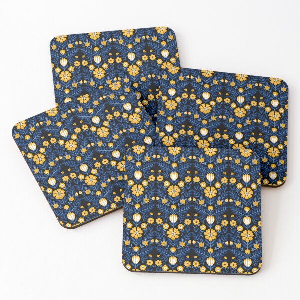 Item preview, Folk vintage retro aesthetic design flowers blue yellow and white designed and sold by murroedesigns.
