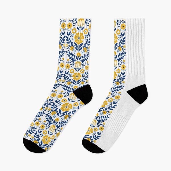 Item preview, Folk vintage retro aesthetic design flowers blue yellow and white designed and sold by murroedesigns.