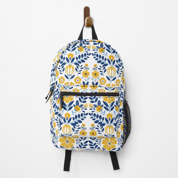 Item preview, Folk vintage retro aesthetic design flowers blue yellow and white designed and sold by murroedesigns.