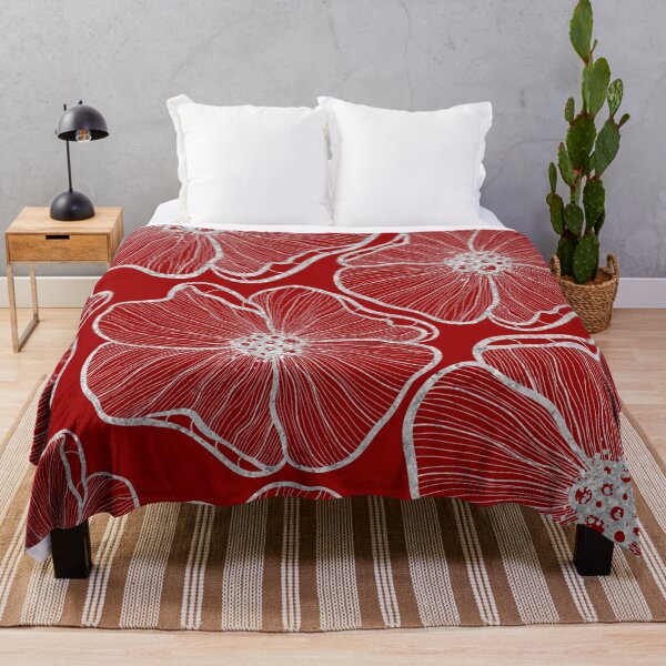 Item preview, Metallic Silver Poppies on Deep Cherry Red designed and sold by humnoo.