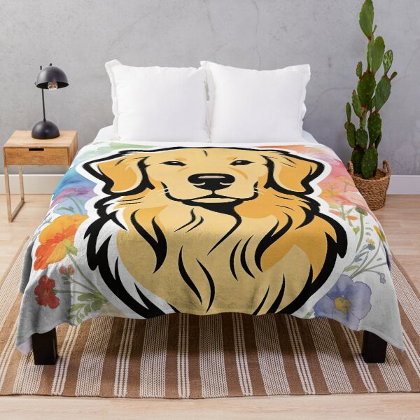 Item preview, Golden Retriever Head Portrait - Watercolor Floral Line Art designed and sold by Ink & Iron Studio.