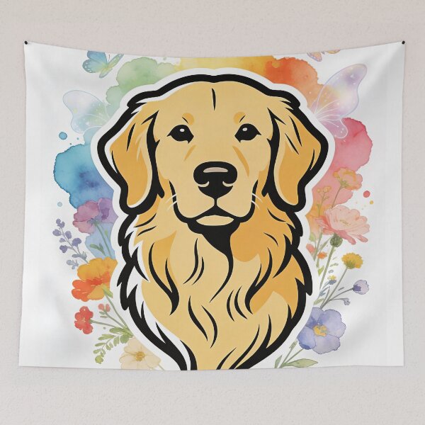 Item preview, Golden Retriever Head Portrait - Watercolor Floral Line Art designed and sold by Ink & Iron Studio.