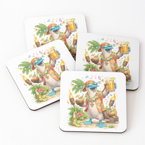 Item preview, Blue-Footed Booby Beach Party – Funny Galapagos Bird with Beer and Cocktails designed and sold by Tw1nsAIArt.