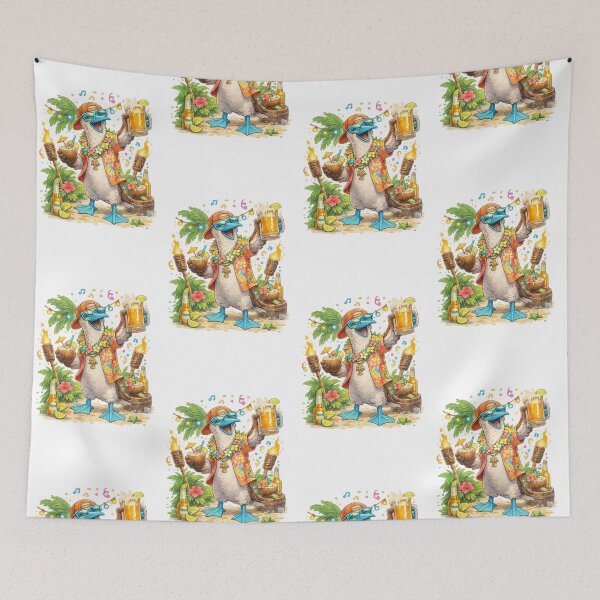 Item preview, Blue-Footed Booby Beach Party – Funny Galapagos Bird with Beer and Cocktails designed and sold by Tw1nsAIArt.