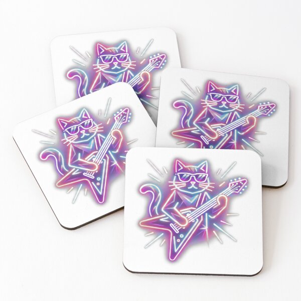 Item preview, Neon Guitar Cat Emblem designed and sold by pumsquare.