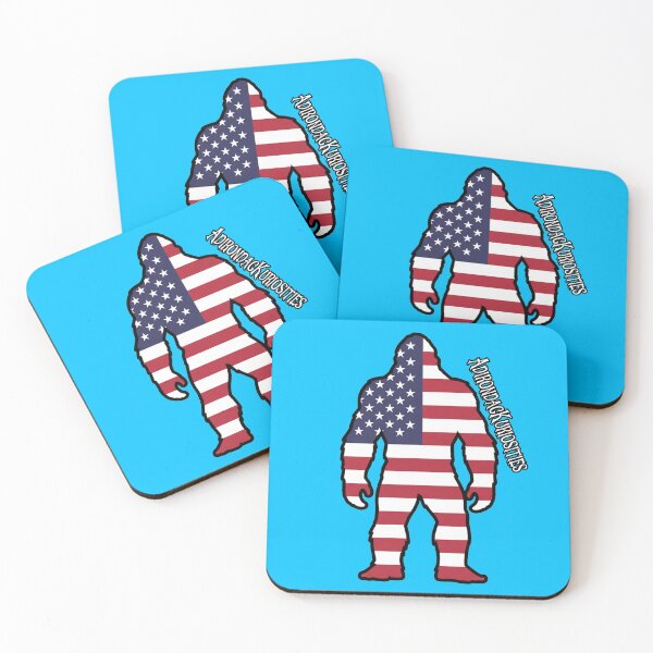 Item preview, Bigfoot Looking straight on with American Flag designed and sold by AdirondacKuriosities.