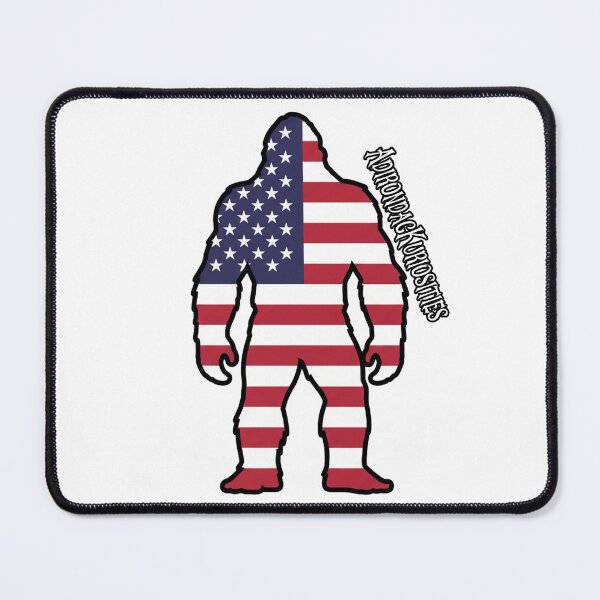 Item preview, Bigfoot Looking straight on with American Flag designed and sold by AdirondacKuriosities.