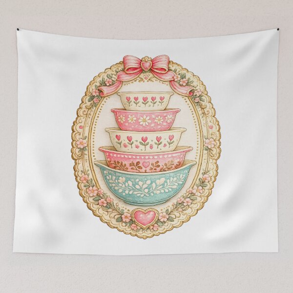 Item preview, Vintage Embroidered Mixing Bowls | Cottagecore Kitchen Art | Granny Era Retro Baking Design designed and sold by Design-KS.