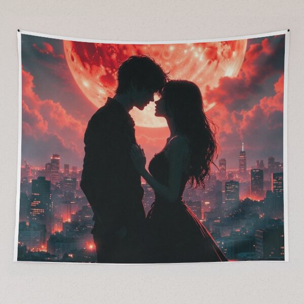 Item preview, Blood Moon Rooftop Romance Silhouette designed and sold by PixelVibe782.