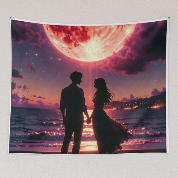 Item preview, Blood Moon Beach Romance Silhouette designed and sold by PixelVibe782.