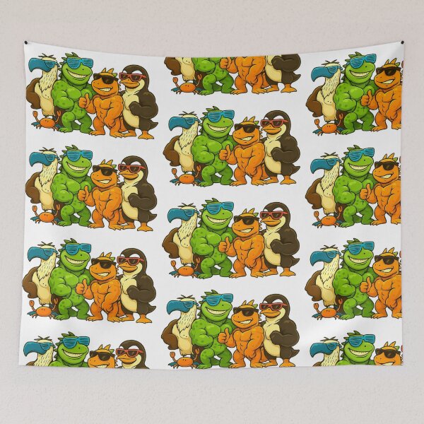 Item preview, Galapagos Squad – Buff Iguanas, Blue-Footed Booby, and Penguin in Sunglasses designed and sold by Tw1nsAIArt.