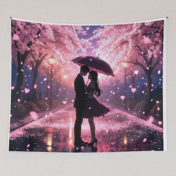 Item preview, Cherry Blossom Rain Romance Silhouette designed and sold by PixelVibe782.