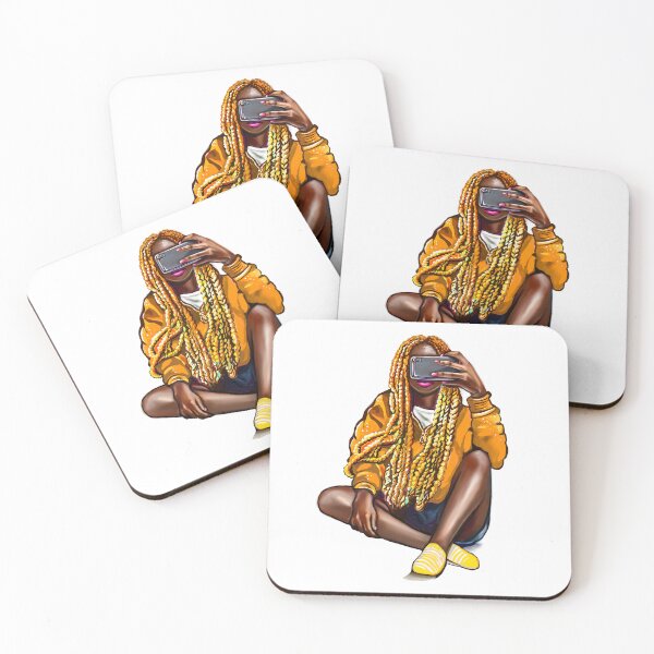 Item preview, Cool edgy girl with hair in orange braids and camera phone- black girl designed and sold by Artonmytee.