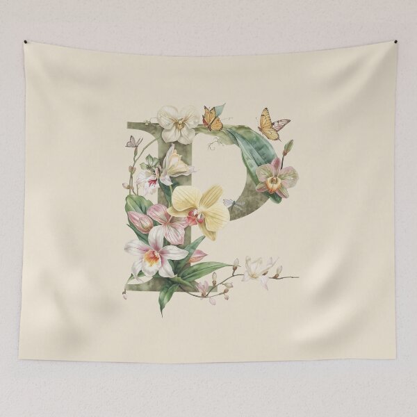 Item preview, Elegant Botanical Letter P Monogram – Floral Orchid & Butterfly Illustration | Nature-Inspired Aesthetic Decor designed and sold by AmenAlways.