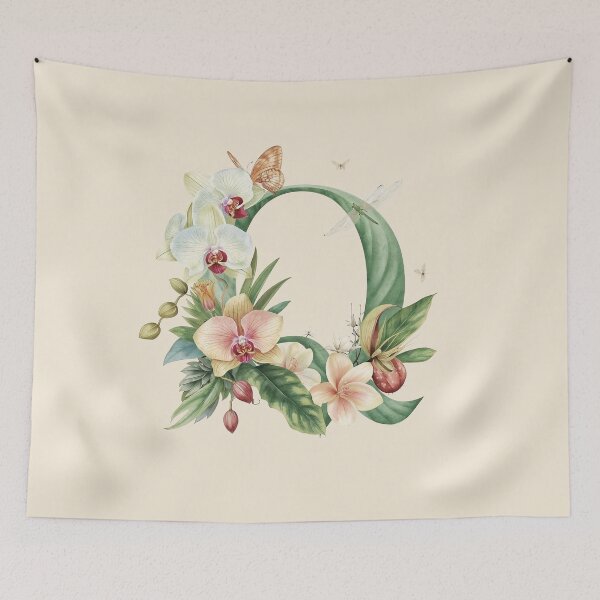 Item preview, Elegant Botanical Letter Q Monogram – Floral Orchid & Butterfly Illustration | Nature-Inspired Aesthetic Decor designed and sold by AmenAlways.