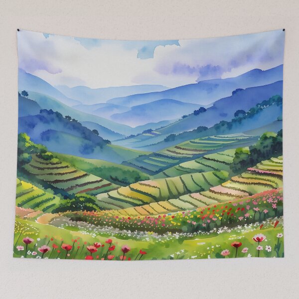 Item preview, Colorful Terraced Valley Landscape designed and sold by SassyArtistry.