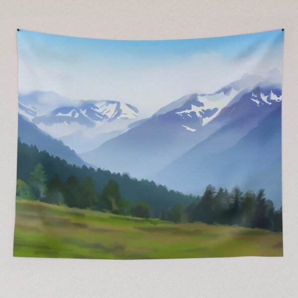 Item preview, Snowy Mountain Meadow Landscape designed and sold by SassyArtistry.