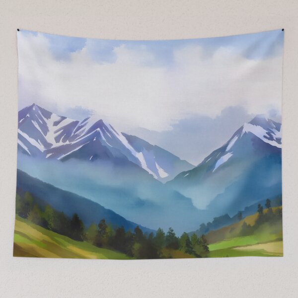 Item preview, Snowy Mountain Valley Landscape designed and sold by SassyArtistry.