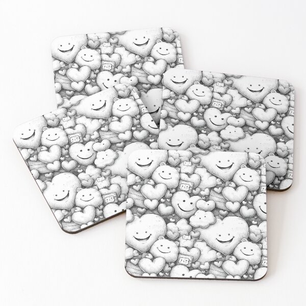 Item preview, Smiling Hearts & Whimsical Creatures – Hand-Drawn Ink Pattern designed and sold by laura-in-rome.