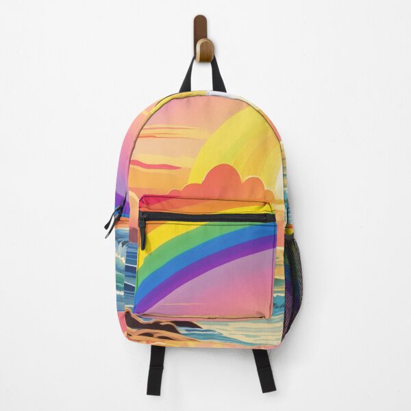 Item preview, Retro 70s Rainbow Sunset Over Ocean Waves designed and sold by SassyArtistry.