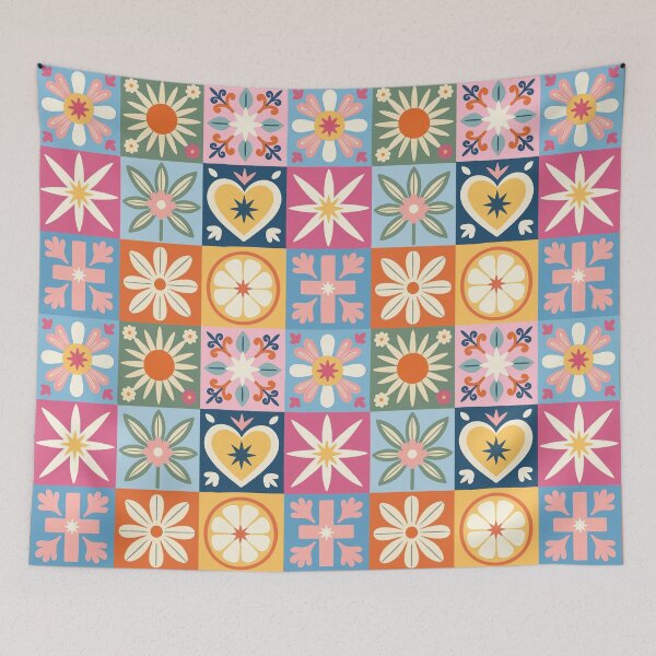 Item preview, Modern Pastel Boho Floral Patchwork Quilt Seamless Pattern Folk Scandinavian Style designed and sold by FRH Design ⭐⭐⭐⭐⭐.