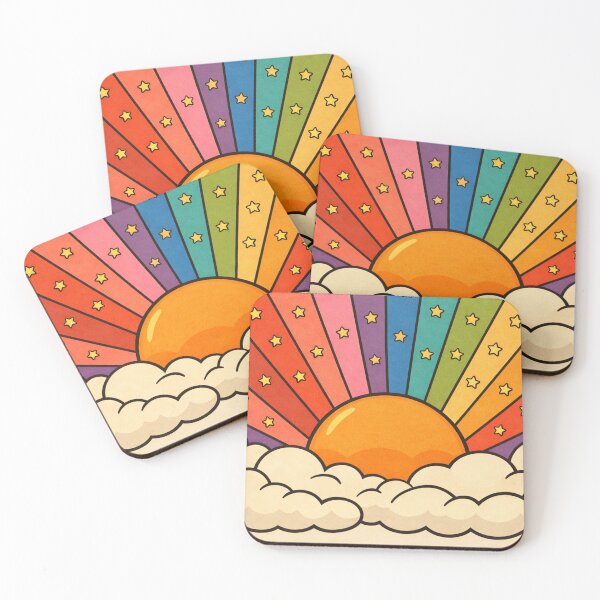 Item preview, Retro 70s Rainbow Sun Over Cloud Horizon designed and sold by SassyArtistry.