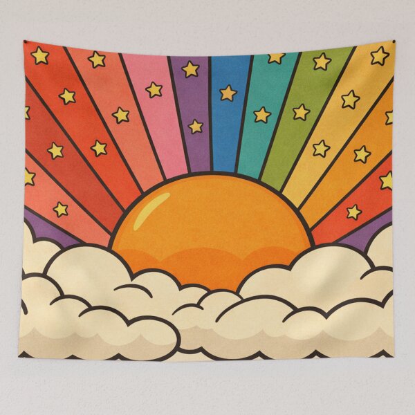 Item preview, Retro 70s Rainbow Sun Over Cloud Horizon designed and sold by SassyArtistry.