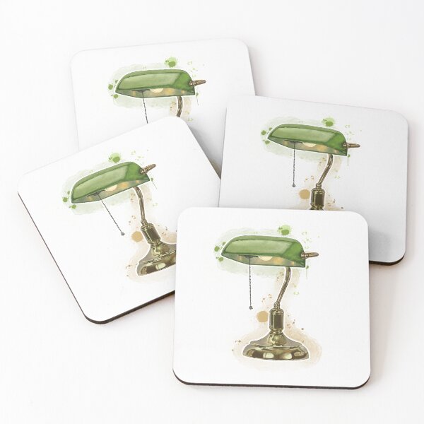 Item preview, Emerald Green Banker Lamp Illustration – Dark Academia Desk Decor designed and sold by _.gsha._.
