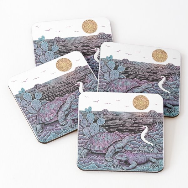 Item preview, Galapagos Wildlife at Night – Retro Stippling Mosaic with Giant Tortoise and Iguana designed and sold by Tw1nsAIArt.