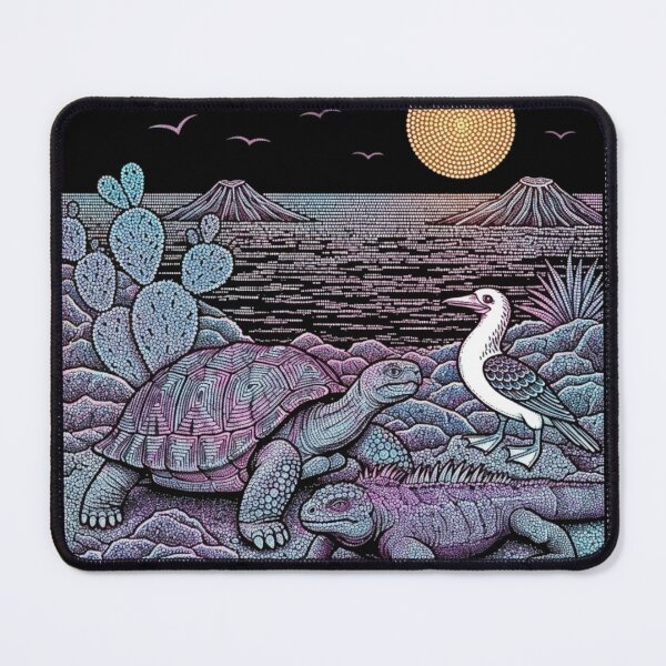 Item preview, Galapagos Wildlife at Night – Retro Stippling Mosaic with Giant Tortoise and Iguana designed and sold by Tw1nsAIArt.