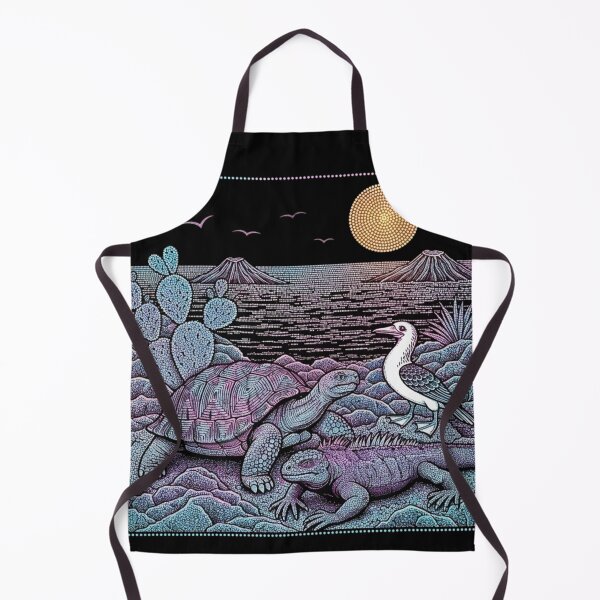 Item preview, Galapagos Wildlife at Night – Retro Stippling Mosaic with Giant Tortoise and Iguana designed and sold by Tw1nsAIArt.