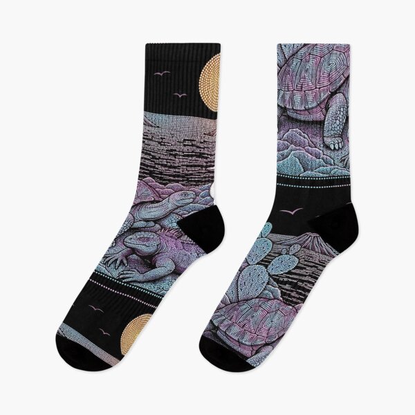 Item preview, Galapagos Wildlife at Night – Retro Stippling Mosaic with Giant Tortoise and Iguana designed and sold by Tw1nsAIArt.