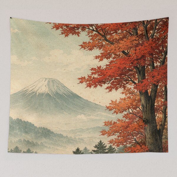 Item preview, Autumn Red Maple Tree Mountain Landscape designed and sold by SassyArtistry.