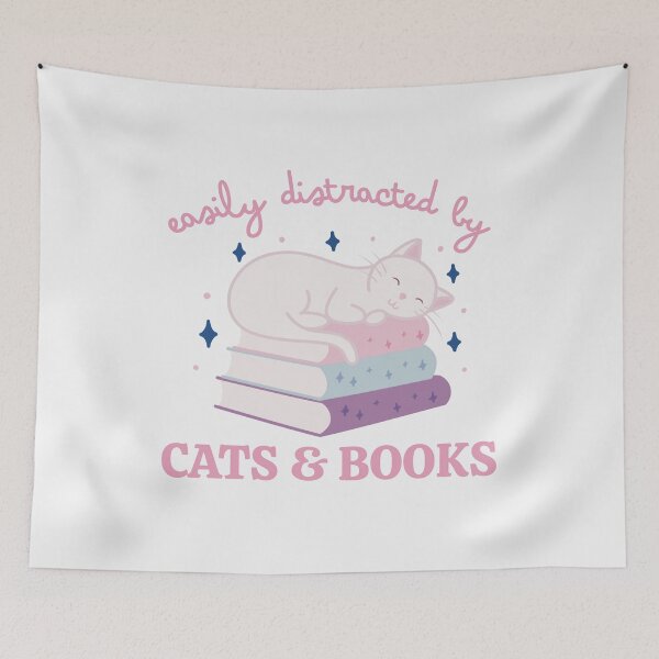 Item preview, Easily Distracted By Cats And Books Cute Bookish White Cat designed and sold by winterpumpkin.