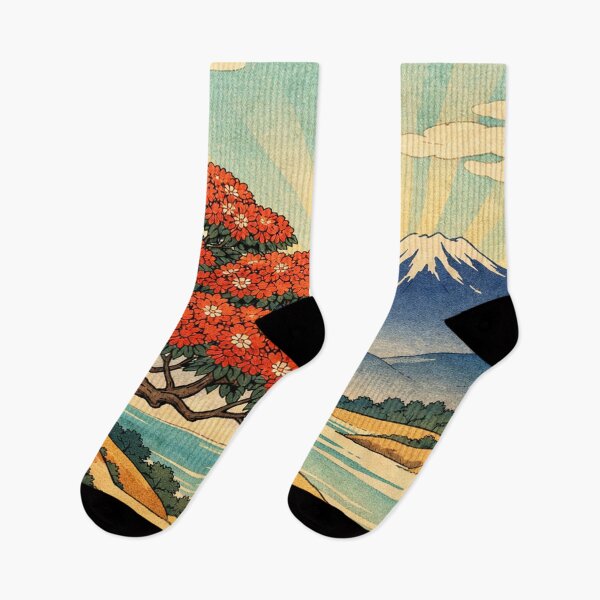 Item preview, Red Blossom Tree and Mountain Sunrise Landscape designed and sold by SassyArtistry.