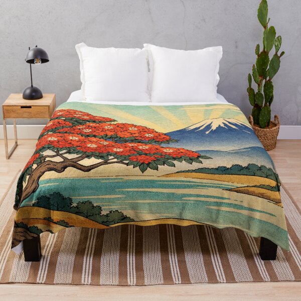 Item preview, Red Blossom Tree and Mountain Sunrise Landscape designed and sold by SassyArtistry.