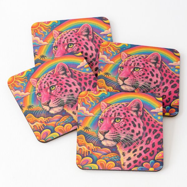 Item preview, Psychedelic Pink Leopard Rainbow Dreamscape Illustration designed and sold by SassyArtistry.