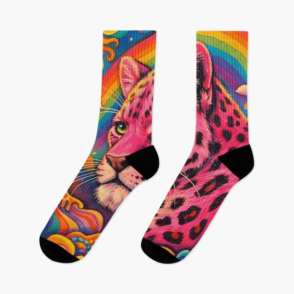 Item preview, Psychedelic Pink Leopard Rainbow Dreamscape Illustration designed and sold by SassyArtistry.