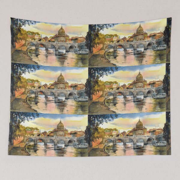 Item preview, Vatican view. Sunset in Rome. Italian watercolor painting. designed and sold by Colibri77.