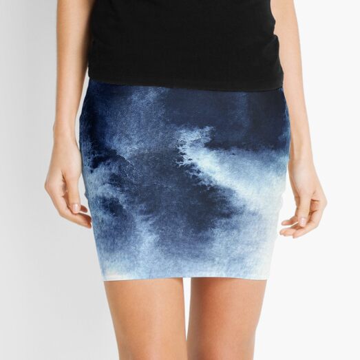 Indigo Nebula, Blue Abstract Painting Mini Skirt