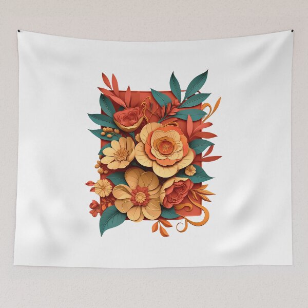 Item preview, Paper Cut Floral Bouquet Saint Valentine's Day - Warm Orange Teal Luxury Art Print designed and sold by DesignArtist.ia.