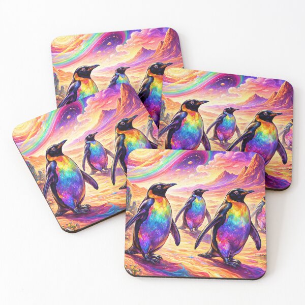 Item preview, Psychedelic Rainbow Penguins in Surreal Desert Landscape designed and sold by SassyArtistry.