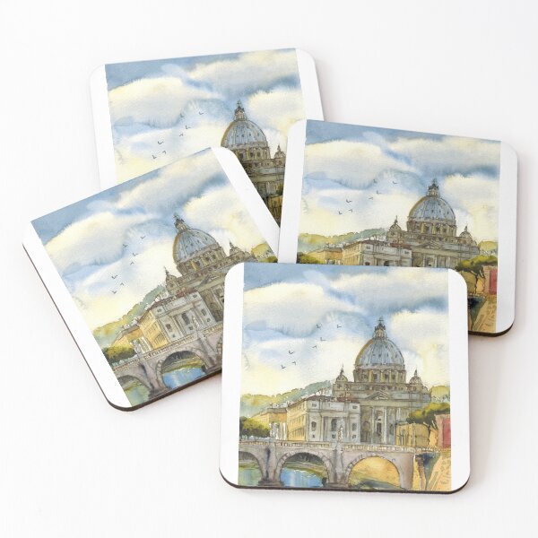 Item preview, Vatican view. Sunset in Rome. Italian watercolor painting. designed and sold by Colibri77.